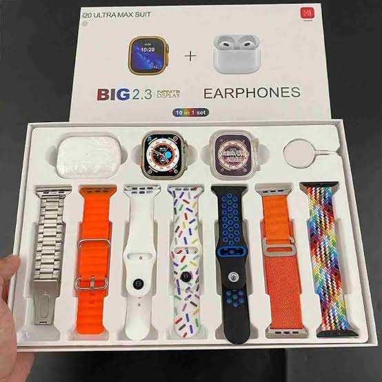 i20 smart watch ultra with earbuds and 7 straps