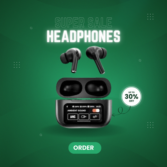 A9 pro airpods black Wireless Bluetooth Headphones ANC Noise Reduction Headset LED Touch Screen Earbuds