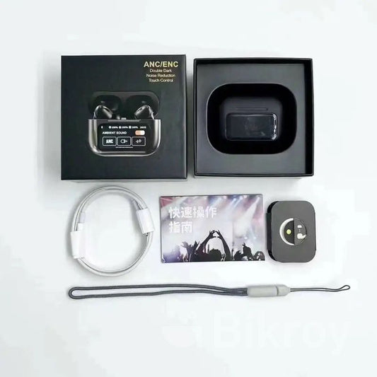 A9 pro airpods black Wireless Bluetooth Headphones ANC Noise Reduction Headset LED Touch Screen Earbuds